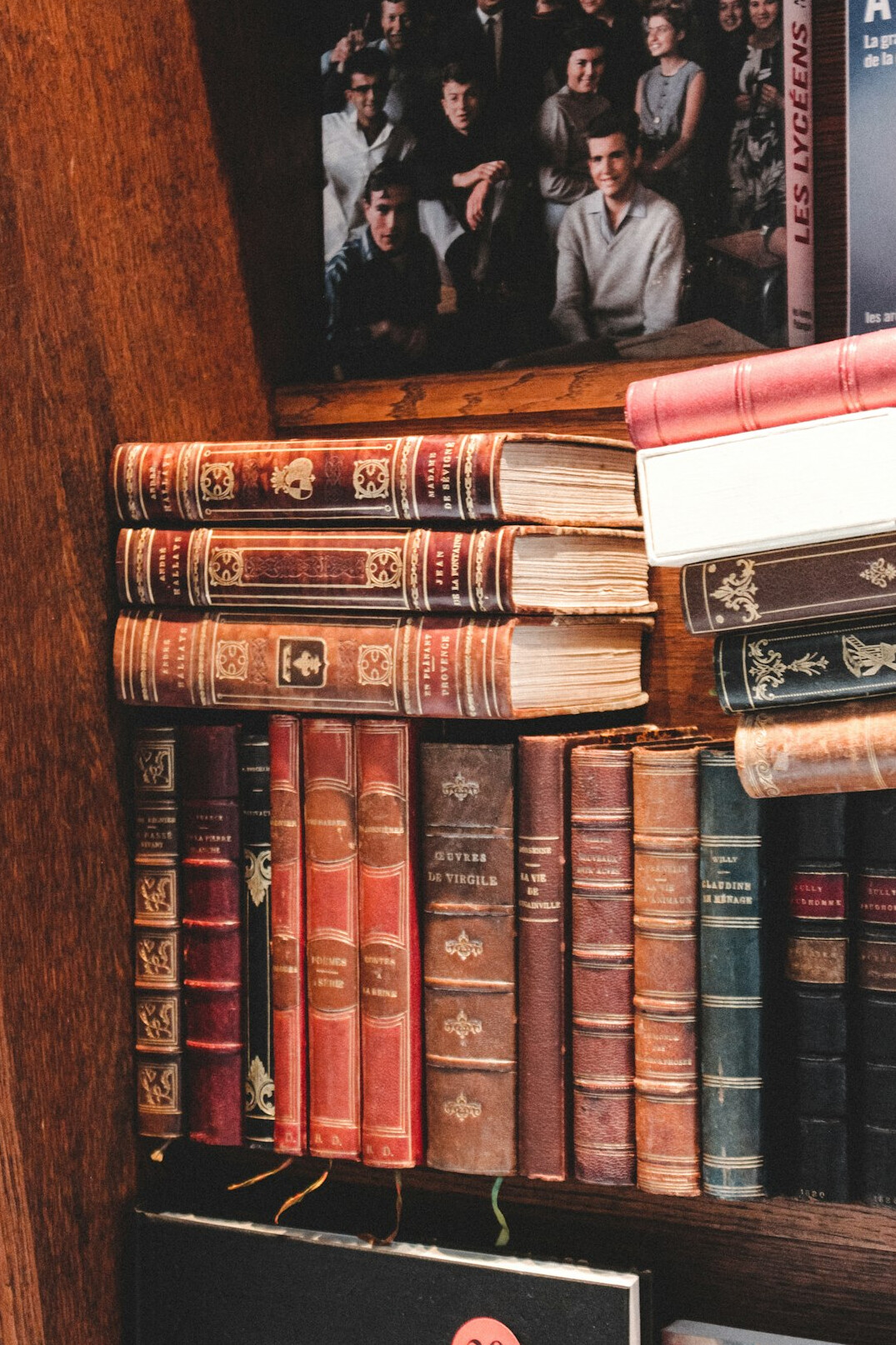 Rows of vintage books on a shelf